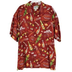 Big Dogs Mens XL Red Shirt Barbeque Rules Vintage Rayon BBQ Novelty Button Up